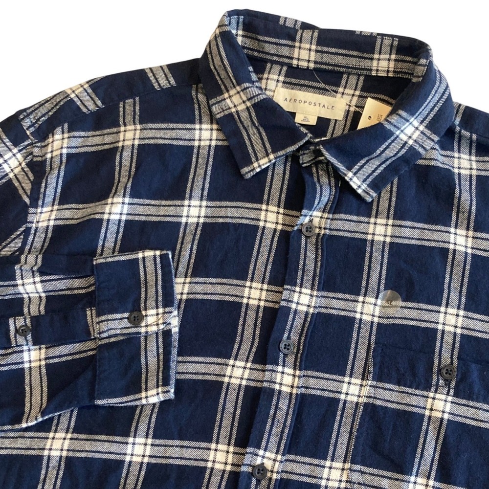 NEW Aeropostale Flannel Shirt Mens XL Navy Blue White Plaid Button Down 5338 NWT